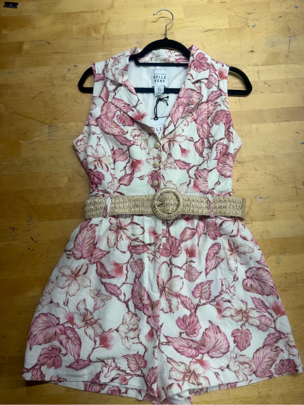 Belle Vere Pink Floral Mini Dress with Woven Belt